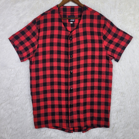XL Elwood Men's Red & Black Checkered Brushed Cotton Button Up Shirt - Picture 1 of 6